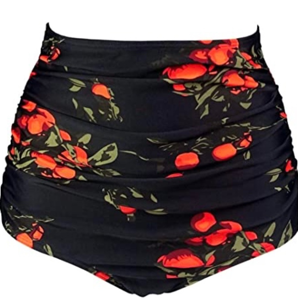 COCOSHIP Women's Retro Ruched High Waist Swim Bottoms